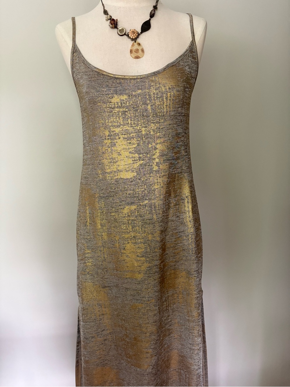 Anthropologie Metallic Gold and Gray sun dress size M NWT